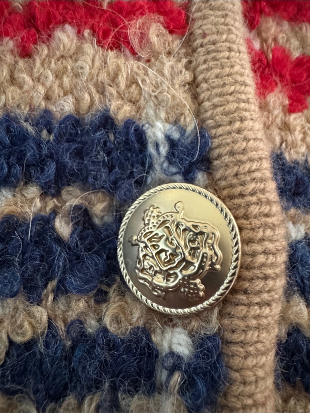 J. Crew Striped Button-Front Cardigan in Red, Navy & Tan - Picture 3 of 3